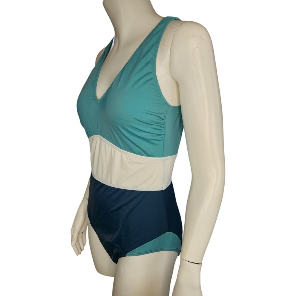 Zuda Colorblocked V-Neck One Piece Womens Swimsuit Teal‎ Blue Size 8 NWOT - Picture 4 of 16